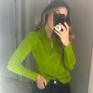 Green y2k collared top
